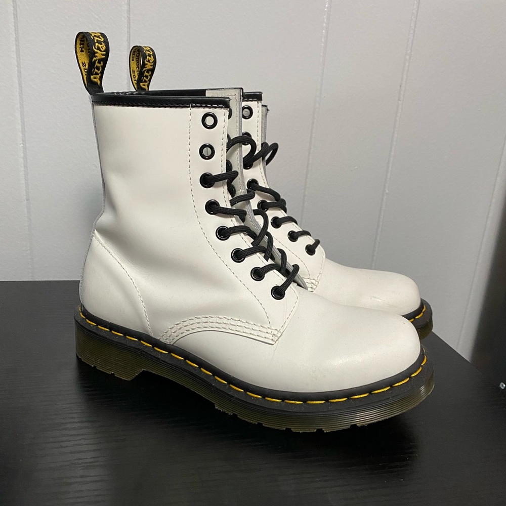 Dr. Martens White Leather Lace Up Boots